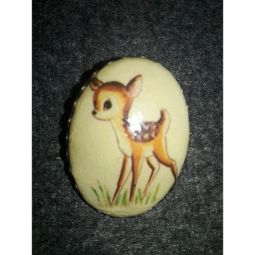 Vintage Bambi Deer Oval Brooch Pin 1.25